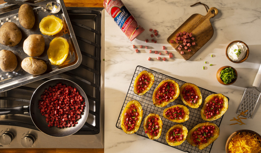 Receta Salami Potato skins