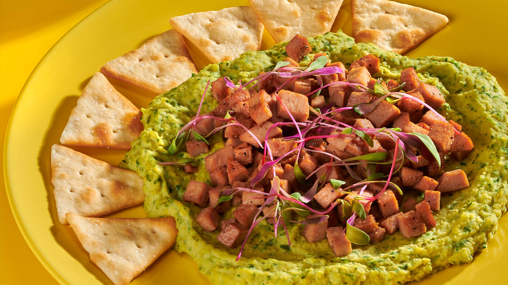 HUMMUS DE HIERBAS Y AGUACATE CON SALAMI CASERÍO Induveca